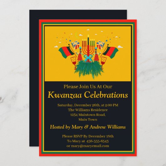 Name Datum Details Kwanzaa Kerzen Flaggen Party hi Einladung (Vorne/Hinten)