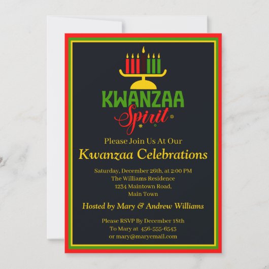 Name Datum Details Kwanzaa Spirit Candles Party hi Einladung (Vorderseite)