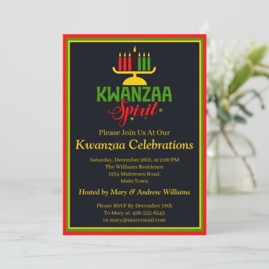 Name Datum Details Kwanzaa Spirit Candles Party hi Einladung (Stehend Vorderseite)