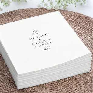 Name & Datum Elegante Hochzeitsstipps Blätter Schw Serviette