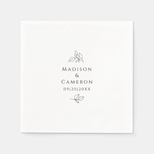 Name & Datum Elegante Hochzeitsstipps Blätter Schw Serviette (Vorderseite)