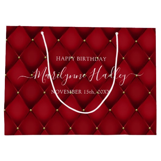 Name Datum Harlequin Red Birthday Große Geschenktüte (Rückseite)