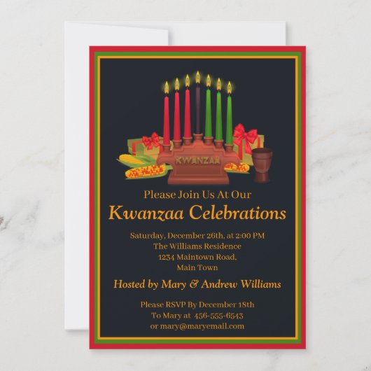 Name Datum hinzufügen Details Kwanzaa Kerzen Fest  Einladung (Vorderseite)