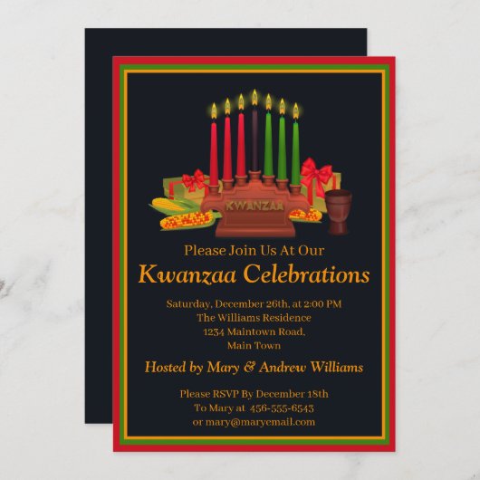 Name Datum hinzufügen Details Kwanzaa Kerzen Fest  Einladung (Vorne/Hinten)