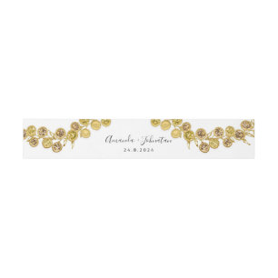 Name Datum Hochzeit Wreath Gold Weiß Einladungsbanderole