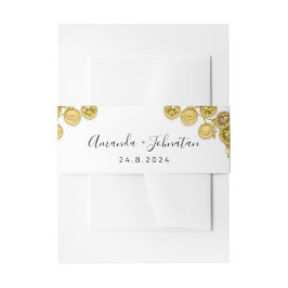 Name Datum Hochzeit Wreath Gold Weiß Einladungsbanderole