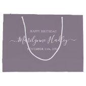 Name Datum Lila Geburtstag Große Geschenktüte (Rückseite)