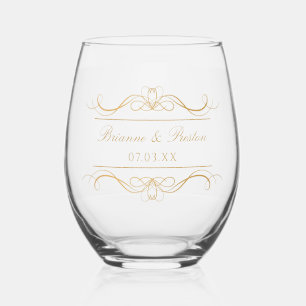 Name & Datum Moderne Elegante Goldene Wirbel-Hochz Weinglas Ohne Stiel