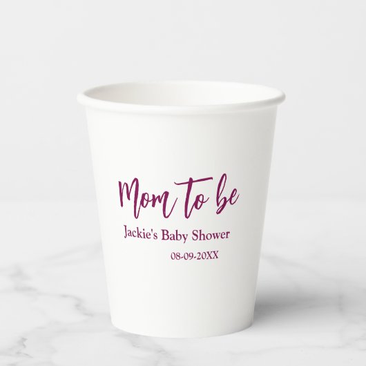 Name Datum rosa einfache Minimal-Babyshower für we Pappbecher (Vorderseite)