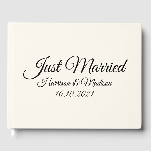 Name, Datum, Schwarz Blumenweiße Hochzeit anpassen Gästebuch (Vorderseite)