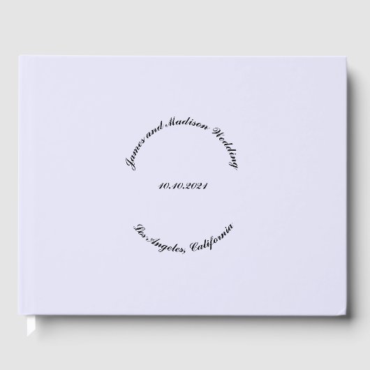 Name, Datum, schwarze Lavendel-Neuling-Hochzeit an Gästebuch (Vorderseite)