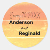 Name Datum Sommerrustikale Gelbe Pfirsichhochzeit Runder Aufkleber (Vorderseite)