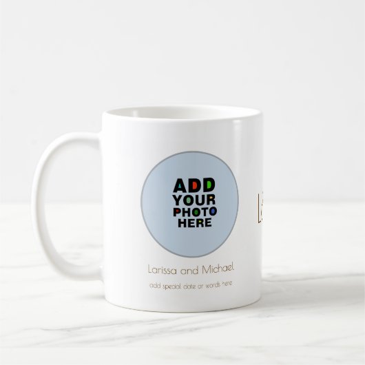 Name, Datum und Foto weiß Kaffeetasse (Links)