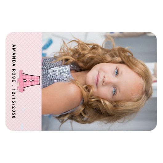 Name Datum und Monogramm A Kinder Pink Alligator F Magnet (Horizontal)