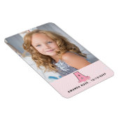Name Datum und Monogramm A Kinder Pink Alligator F Magnet (Rechte Seite)