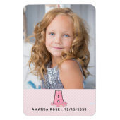 Name Datum und Monogramm A Kinder Pink Alligator F Magnet (Vertikal)