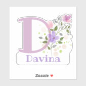 Name Davina & Initial mit Blumendesign Aufkleber (Blatt)