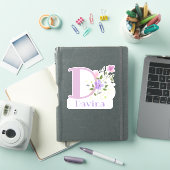 Name Davina & Initial mit Blumendesign Aufkleber (iPad Hülle)