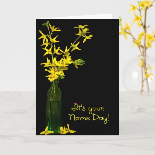 Name Day Forsythia Bouquet Karte (Gelbe Blume)