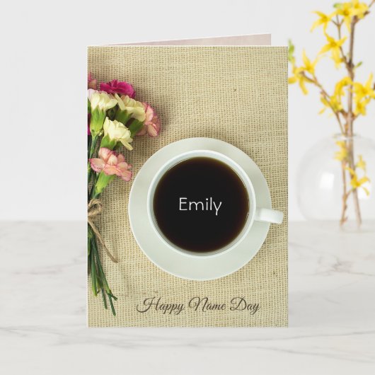 Name Day Kaffee mit Nelken auf dem Bein Karte (Gelbe Blume)