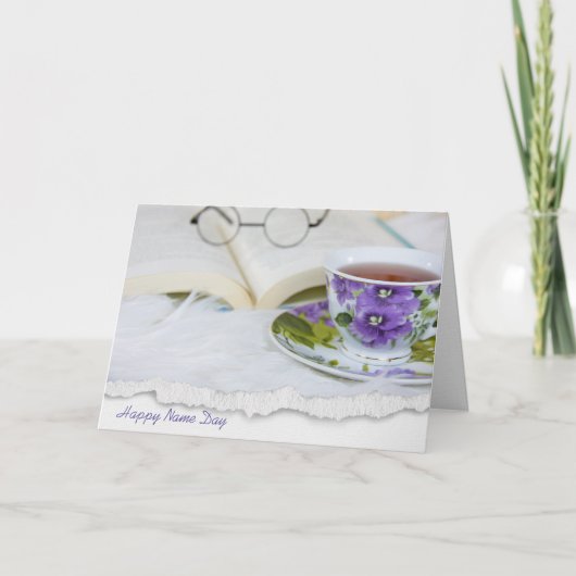 Name Day Pansy Teacup Karte (Vorderseite)