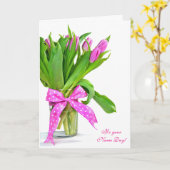 Name Day-pink-Tulpenbouquet Karte (Gelbe Blume)