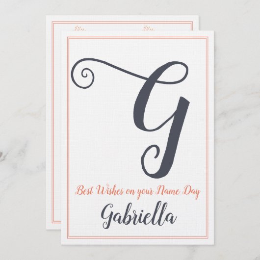 Name Day Saint's Day Letter G Monogram Einladung (Vorne/Hinten)
