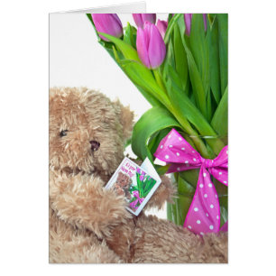 Name Day-Teddy-Bär mit Tulpen