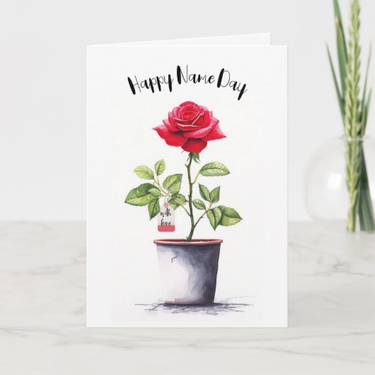 Name Day Watercolor Rote Rose Bush Karte (Vorderseite)