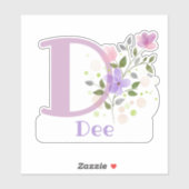 Name Dee plus Initial mit Blumendesign Aufkleber (Blatt)