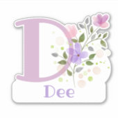 Name Dee plus Initial mit Blumendesign Aufkleber (Vorderseite)