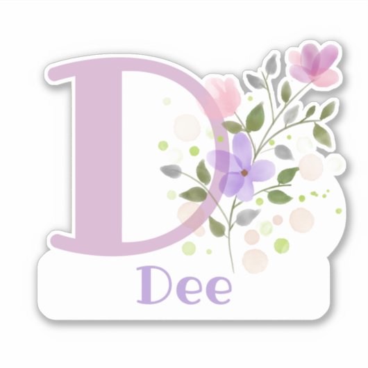 Name Dee plus Initial mit Blumendesign Aufkleber (Vorderseite)