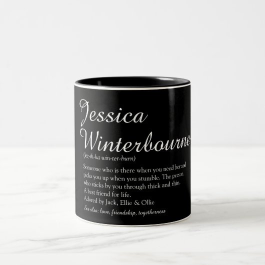 Name Definition Elegantes Skript Modernes Zweifarbige Tasse (Mittel)