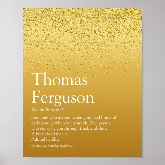 Name Definition Gold Glitzer Glitzy Moderner Spaß Poster (Vorne)