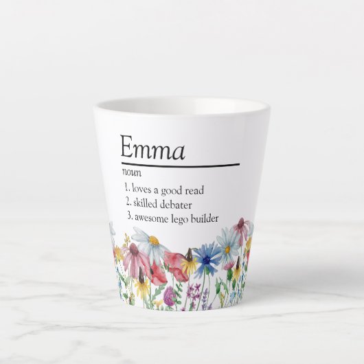 Name Definition Land Rustikale Wildblume Grenze Milchtasse (Vorderseite)