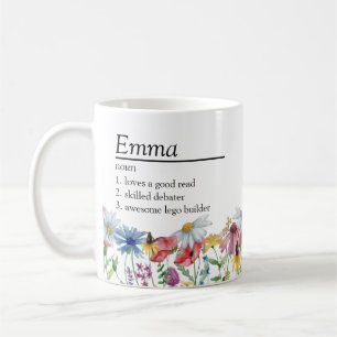 Name Definition mit Ländergrenzen für Wildblumen Kaffeetasse
