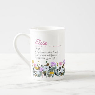 Name-Definition mit süßer Wildblumen-Rand Porzellantasse
