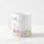 Name Definition mit weiblicher Wildblume Kaffeetasse (Vorderseite Links)