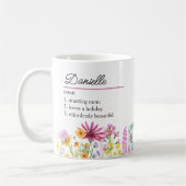 Name Definition mit weiblicher Wildblume Kaffeetasse (Links)