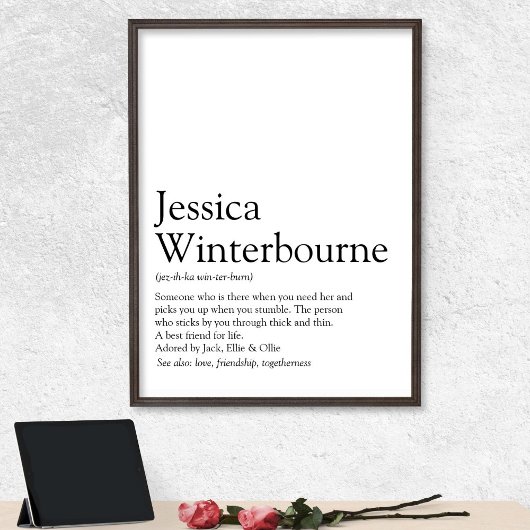 Name Definition Typografisch schwarz und weiß Poster