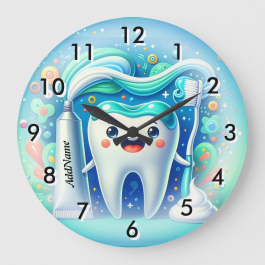 Name Dental hinzufügen Große Wanduhr (Vorderseite)