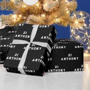 Name der 21. Geburtstagsfeier Schwarzes modernes M Geschenkpapier