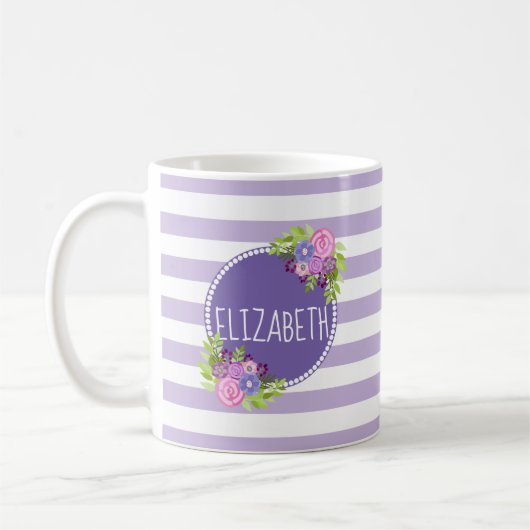 Name der Abstrakten bloralen Streifen Monogramm Kaffeetasse (Links)