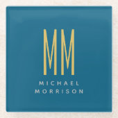 Name der Anfangsbuchstaben des Blue-Gold-Monogramm Glasuntersetzer (Vorderseite)