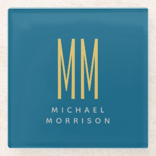 Name der Anfangsbuchstaben des Blue-Gold-Monogramm Glasuntersetzer