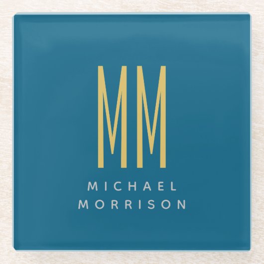 Name der Anfangsbuchstaben des Blue-Gold-Monogramm Glasuntersetzer (Vorderseite)