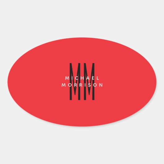 Name der Anfangsbuchstaben des dunkelroten Monogra Ovaler Aufkleber (Vorderseite)