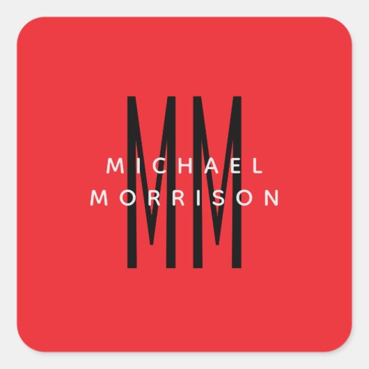 Name der Anfangsbuchstaben des dunkelroten Monogra Quadratischer Aufkleber (Vorderseite)