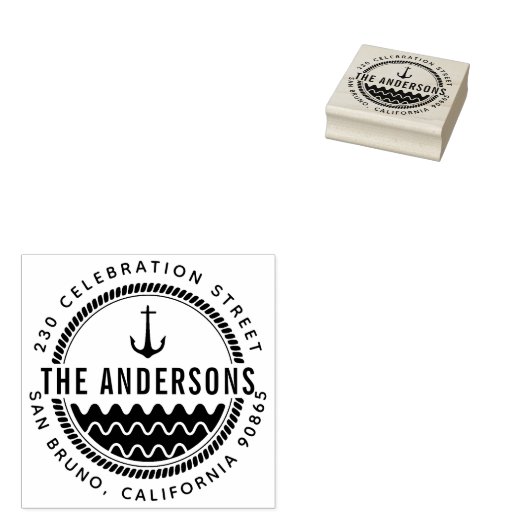 Name der Ankerfamilie und runde Rücksendeadresse Gummistempel (Stempel)