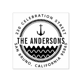 Name der Ankerfamilie und runde Rücksendeadresse Gummistempel